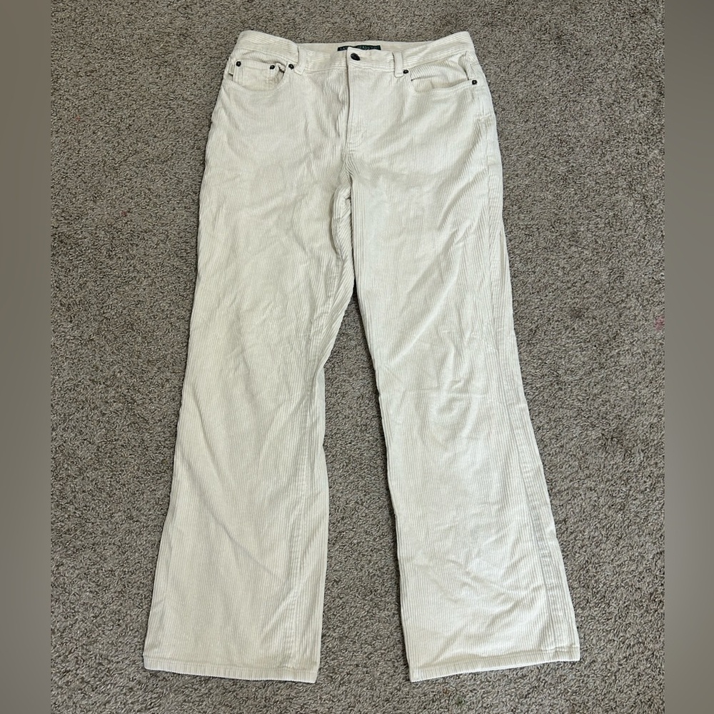 Lauren Jeans Co. Ralph Lauren Women's Size 10 Cotton Corduroy Cream Spandex Fall